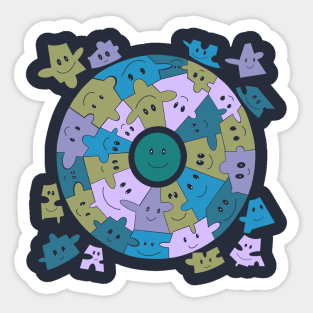 Cute Blue Smiley Face Puzzle Pieces Sticker